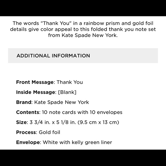 π Kate Spade β οΈ Rainbow Prism Thank You Notecards - Picture 5 of 5